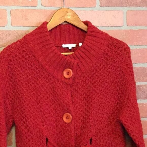 Vince Women’s cardigan Sweater S red button front with belt wool cashmere blend - Picture 2 of 6